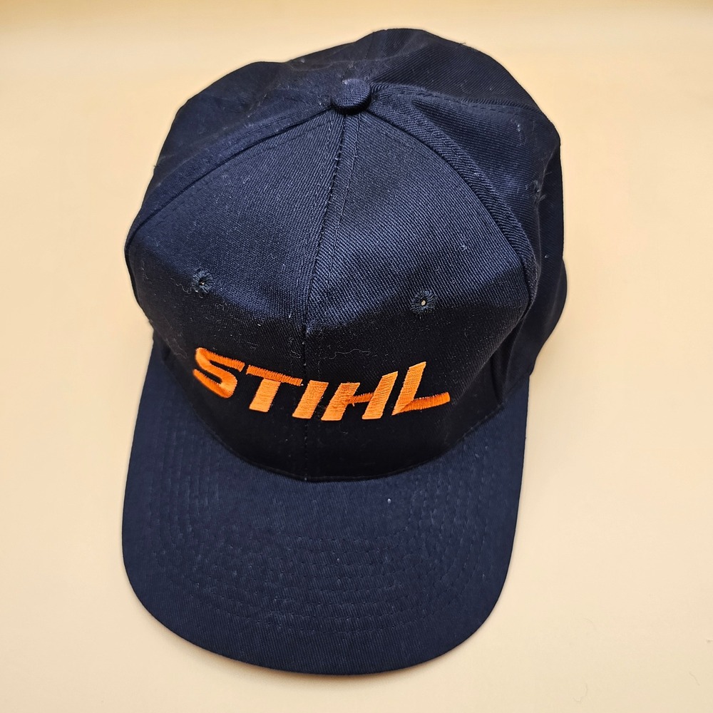 STIHL Logo Baseball Cap Black‎ Orange Adjustable Snapback One Size Fits All